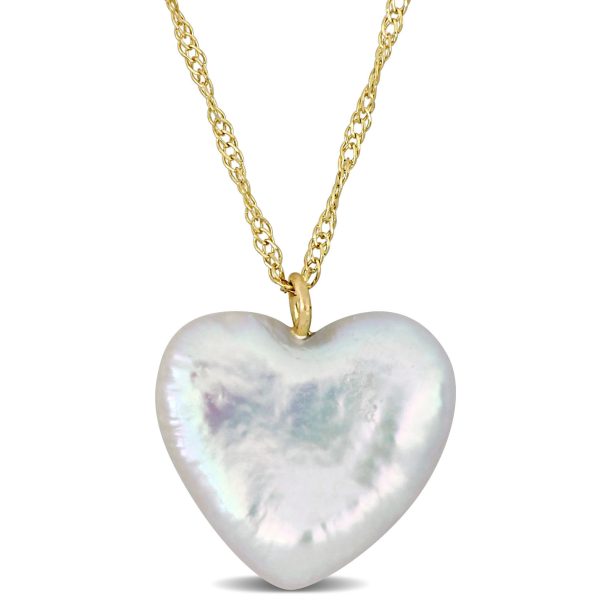 Miadora 12-12.5mm Cultured Freshwater Pearl Heart Pendant with Chain in 14k Yellow Gold-17 in.
