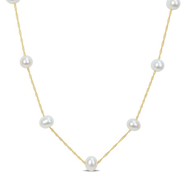 Miadora 56mm Cultured Freshwater Pearl Tin Cup Necklace on 14k Yellow Gold Rope Chain