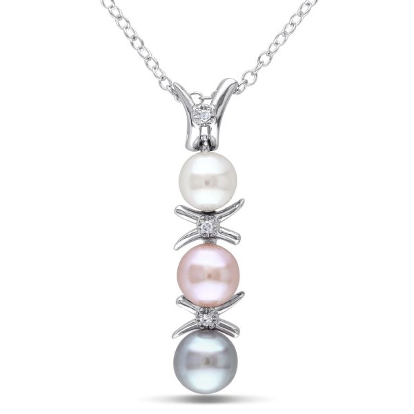 Miadora Sterling Silver Cultured Freshwater Pearl and Diamond Accent Drop Necklace (4.5-6 mm)