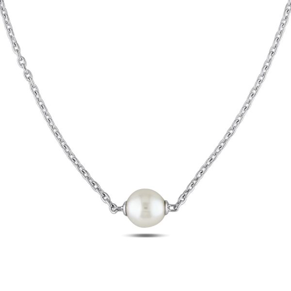 Miadora Sterling Silver Cultured Freshwater White Pearl Necklace (9-9.5 mm)