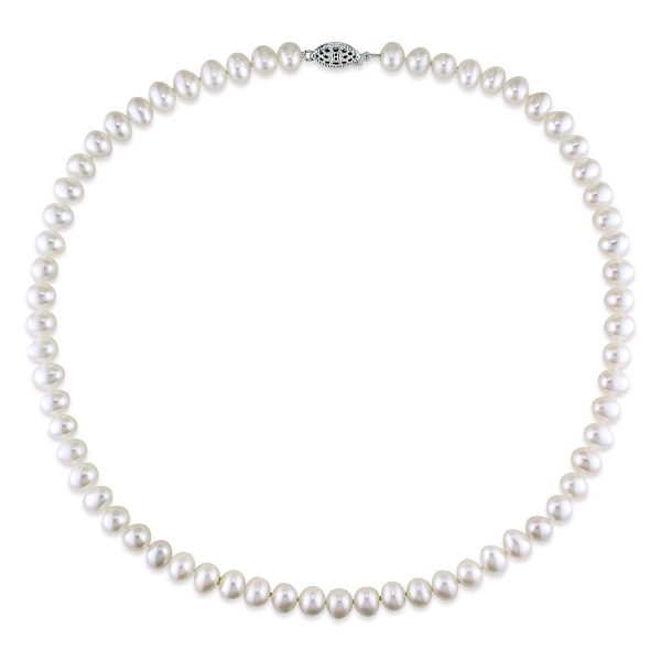 Miadora Sterling Silver White Cultured Freshwater Pearl Necklace (6.5-7 mm)